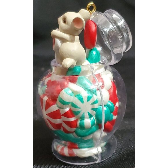 Hallmark CANDY CAPER Christmas Ornament mouse in jar of mint & sweets Dated 1994 - Picture 11 of 16